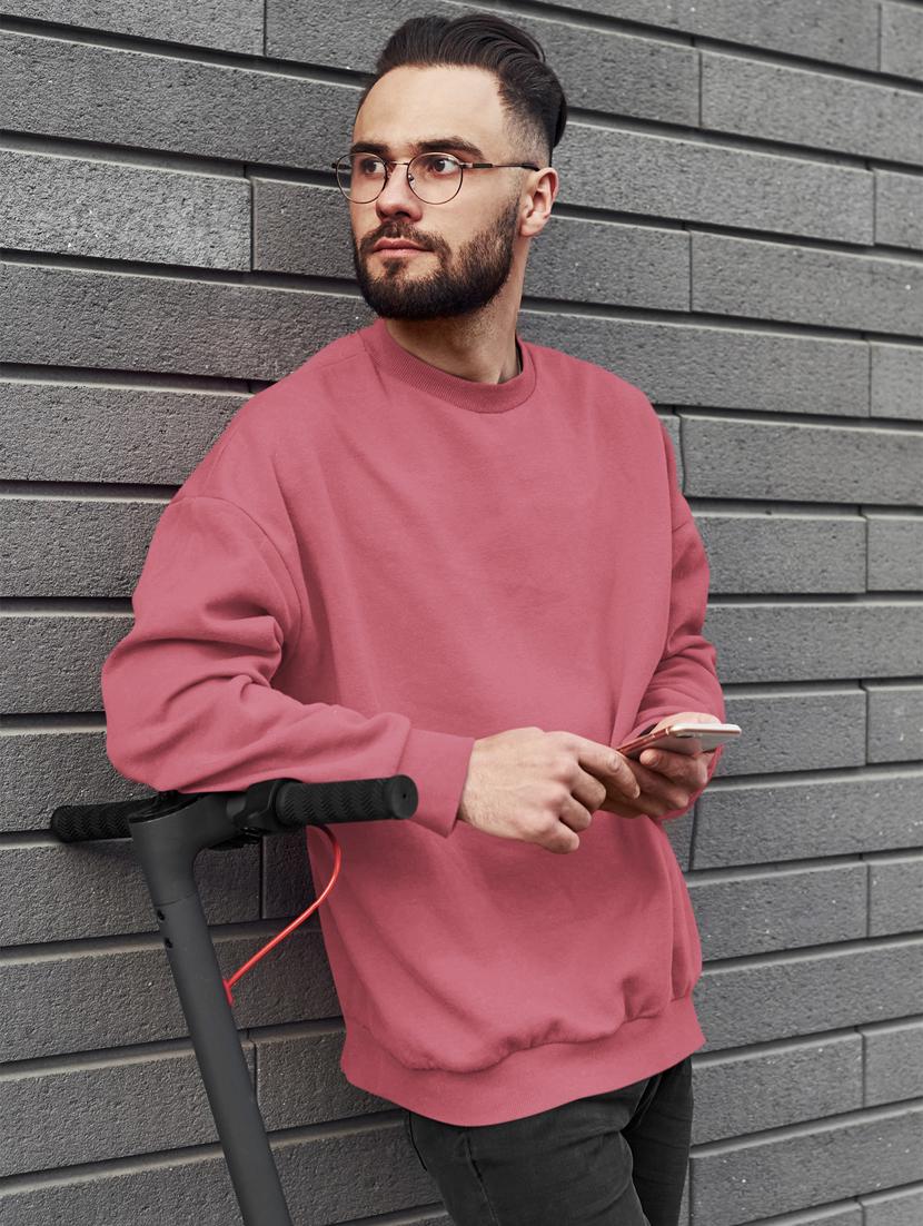 men solid pink long sleeve sweatshirt - 21502179 - Standard Image - 1