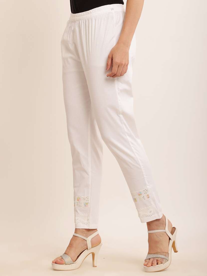 women white cotton lycra cigarette pants - 21502207 -  Standard Image - 1