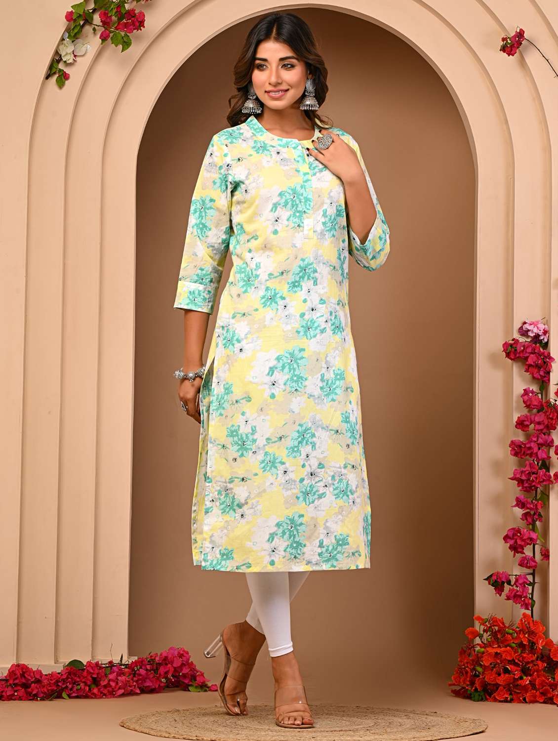 women three quarter sleeve printed a-line kurta - 21502458 - Standard Image - 1