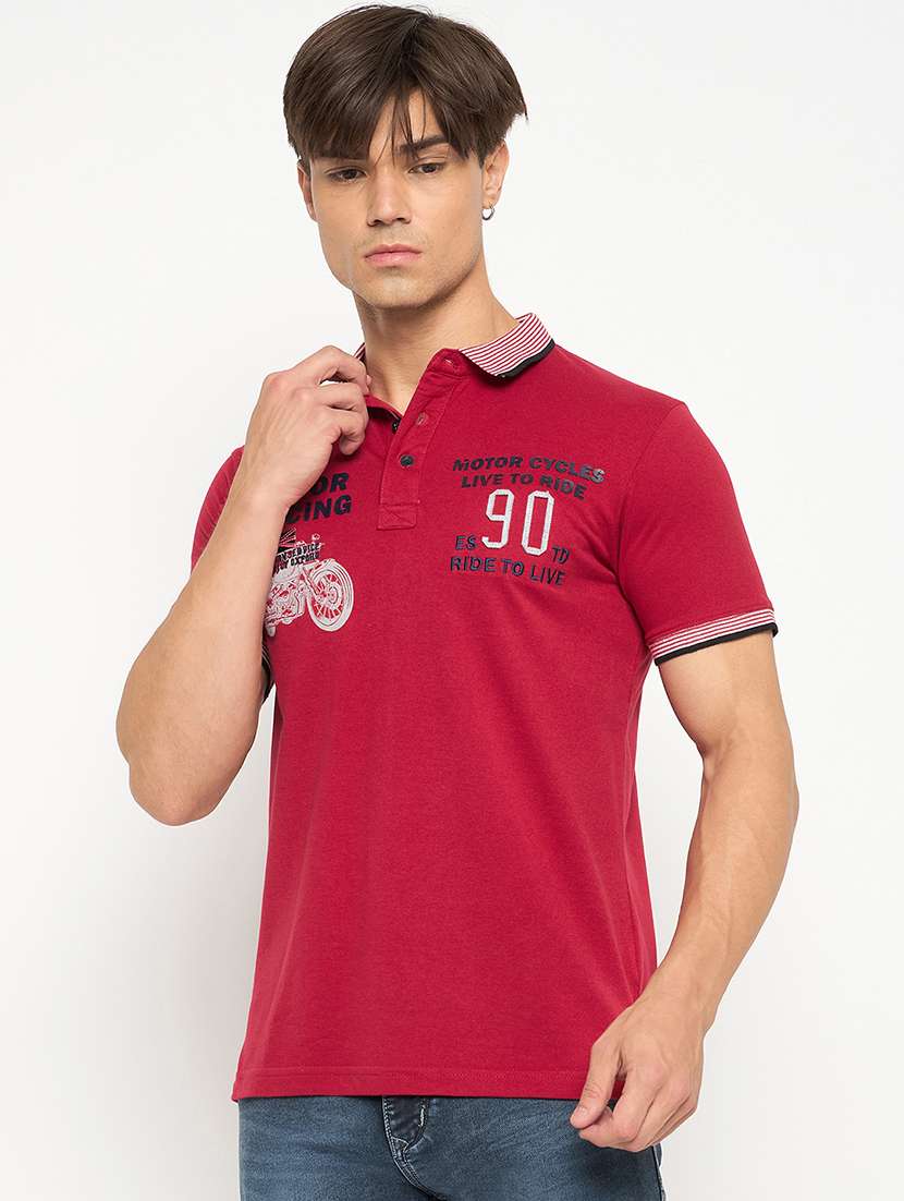 men polo neck front print t-shirt