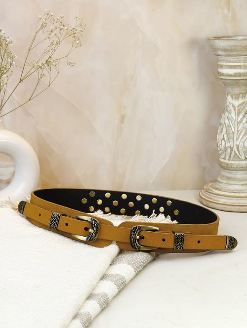 aditi wasan genuine leather tan studded western dress belt - 21502675 - Standard Image - 0