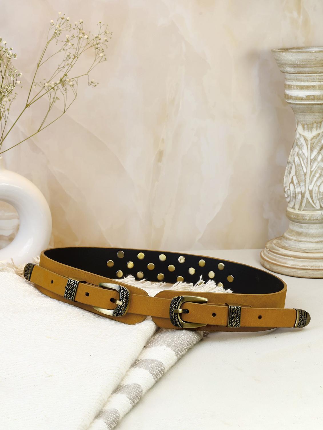 aditi wasan genuine leather tan studded western dress belt - 21502675 - Zoom Image - 0