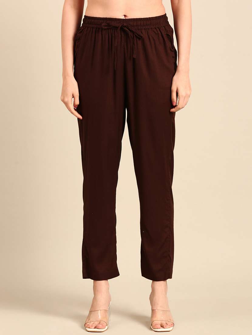 women solid brown chinos trouser - 21502679 - Zoom Image - 0