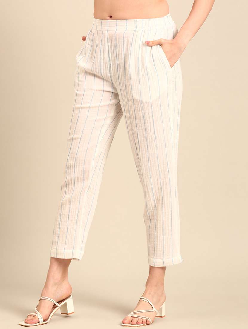 women white striped chinos trouser - 21502686 -  Standard Image - 1