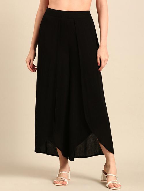 women solid black wide leg trouser - 21502690 - Standard Image - 0