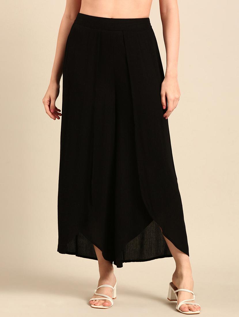 women solid black wide leg trouser - 21502690 - Zoom Image - 0