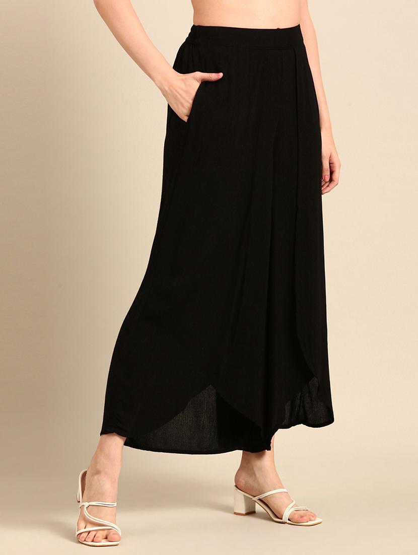 women solid black wide leg trouser - 21502690 - Standard Image - 1