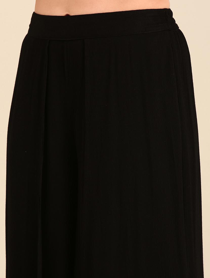 women solid black wide leg trouser - 21502690 - Standard Image - 4