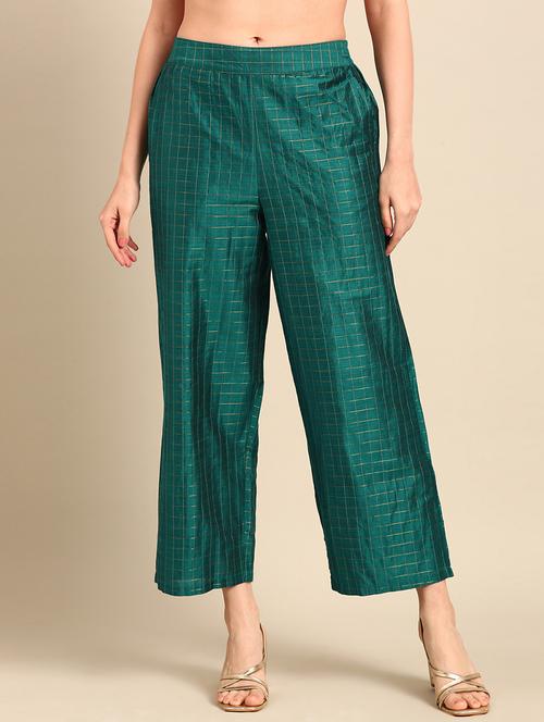 women checkered mid rise straight palazzo - 21502694 -  Standard Image - 0