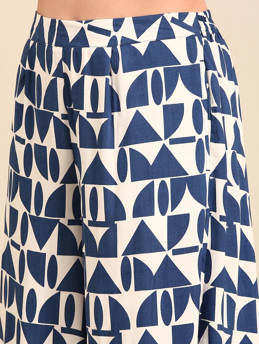 women blue printed culottes trouser - 21502701 - Standard Image - 4