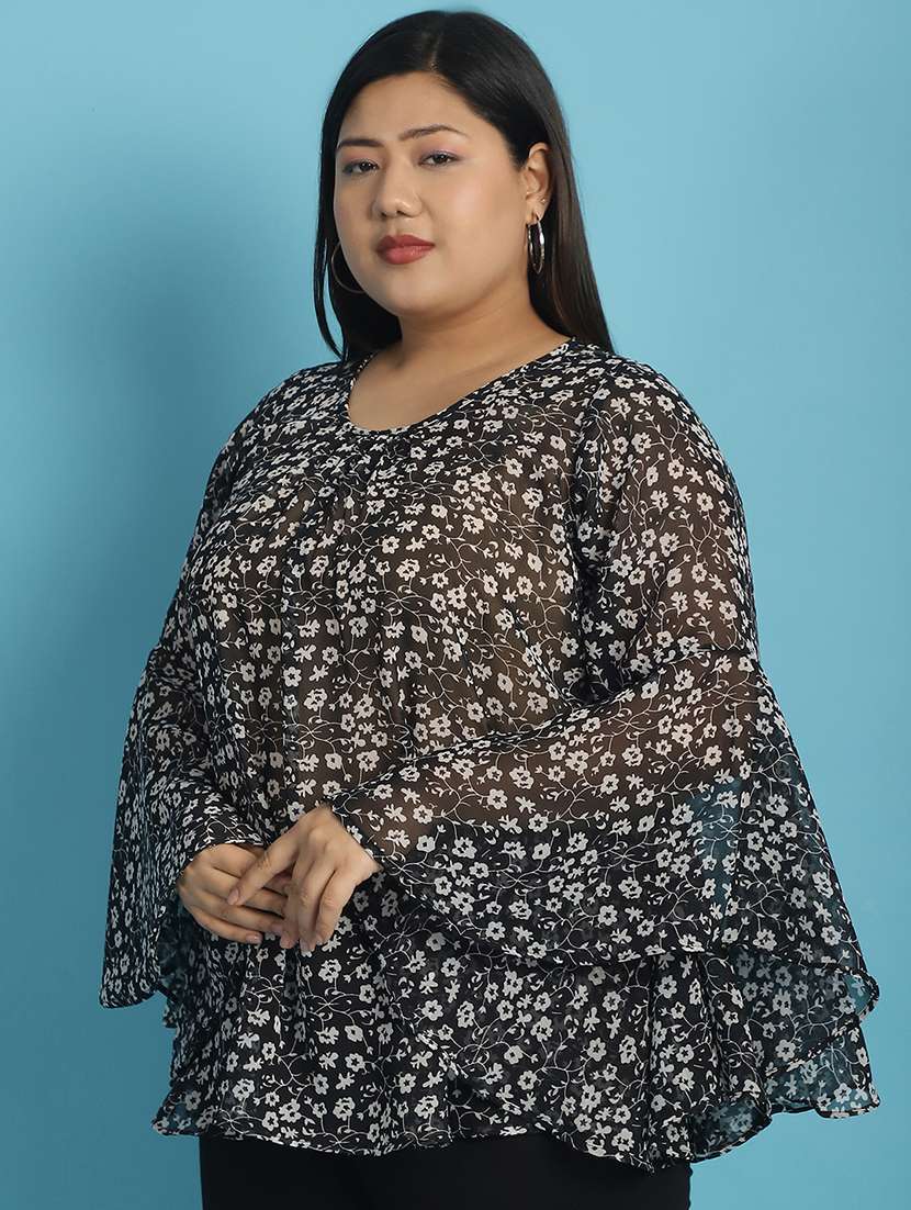 black floral printed regular top - 21502775 - Standard Image - 1