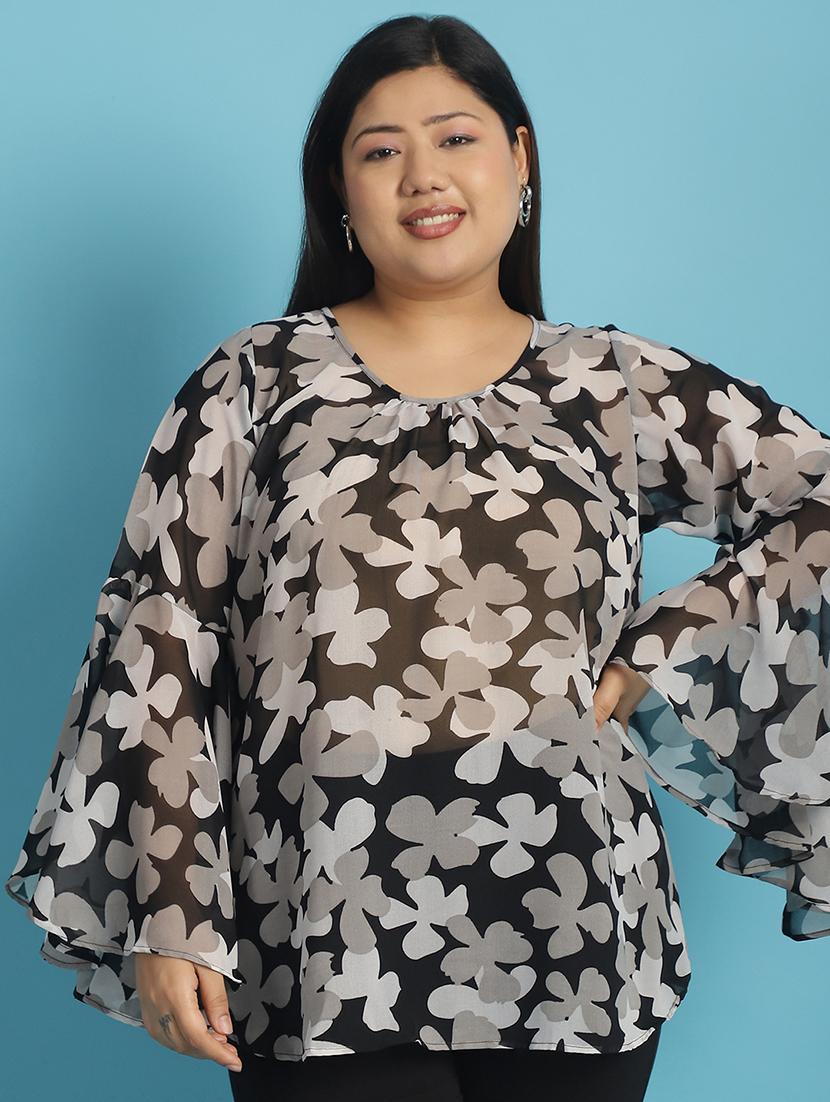 black floral printed regular top - 21502777 -  Standard Image - 1