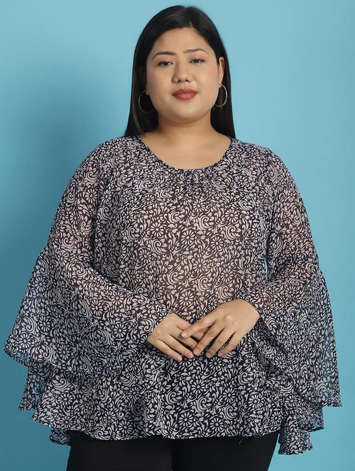 navy blue printed regular top - 21502779 - Standard Image - 0