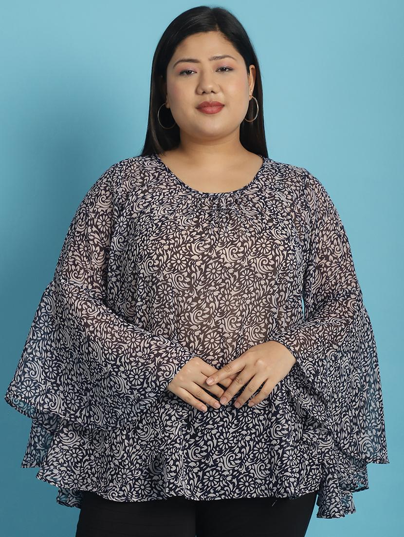 navy blue printed regular top - 21502779 - Zoom Image - 0