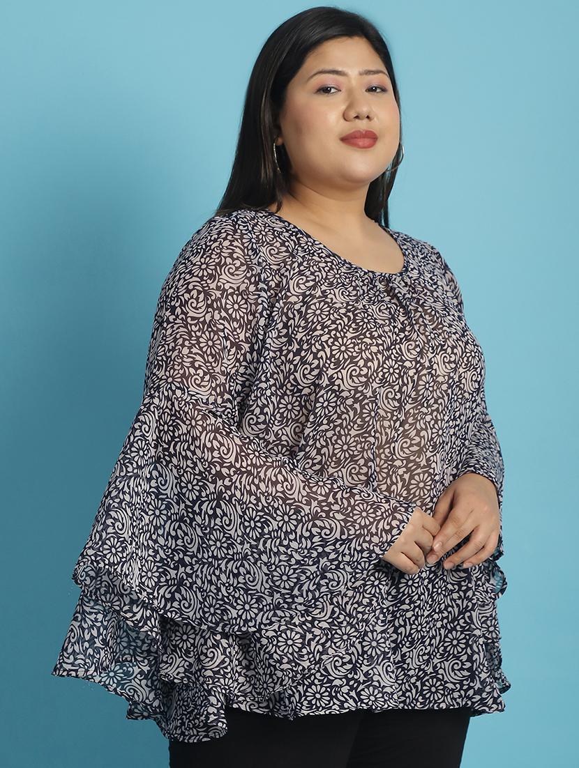 navy blue printed regular top - 21502779 - Standard Image - 1