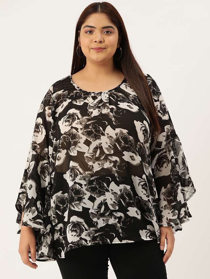 black floral printed regular top