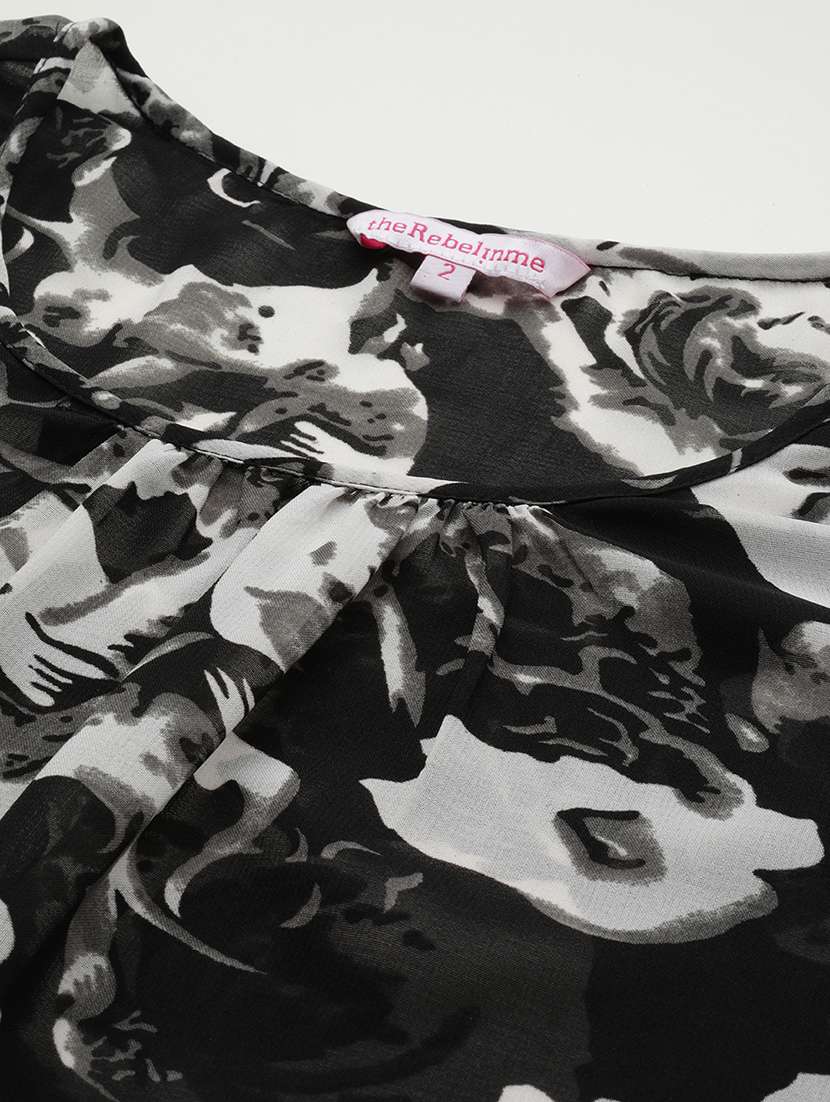 black floral printed regular top - 21502784 -  Standard Image - 4