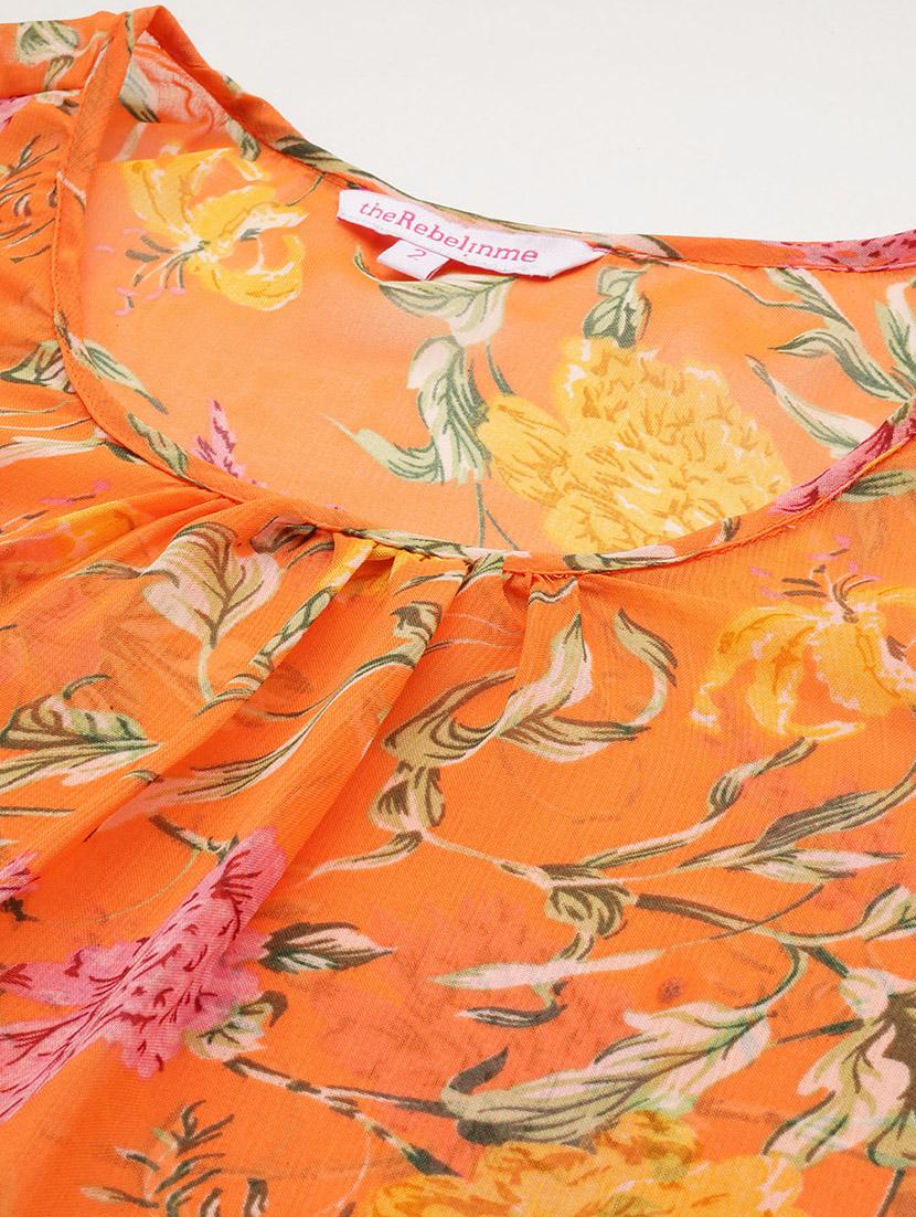 orange printed regular top - 21502785 - Standard Image - 4