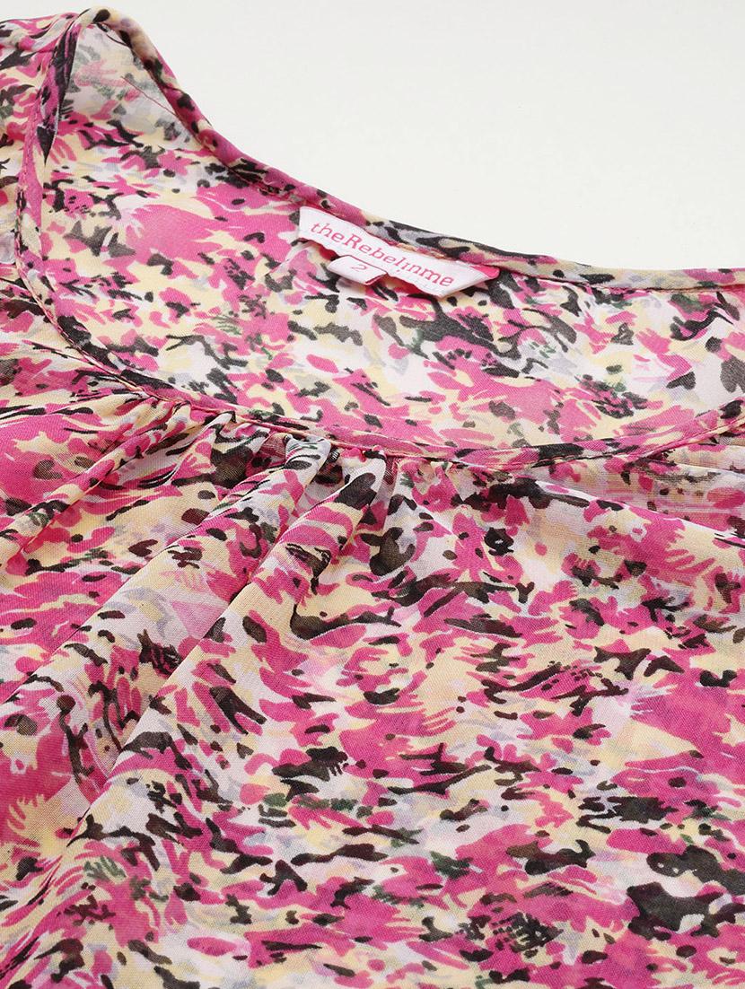 pink floral printed regular top - 21502786 - Standard Image - 4
