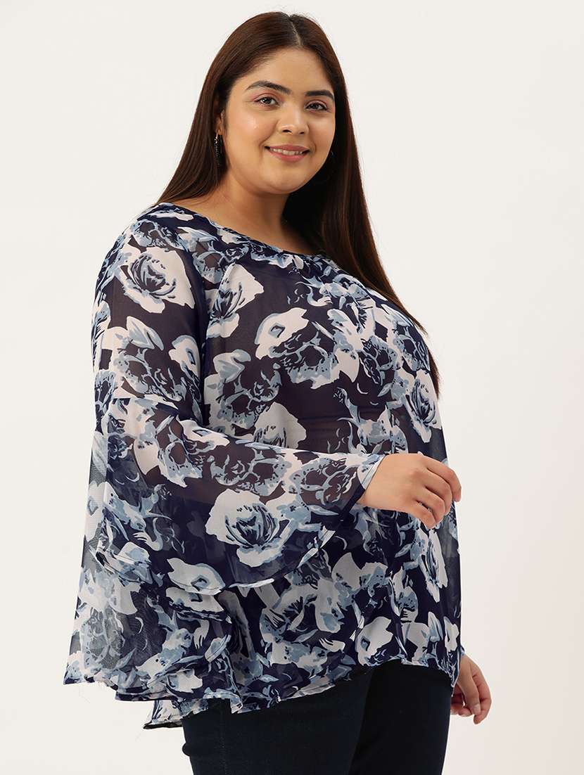 navy blue floral printed regular top - 21502787 -  Standard Image - 1