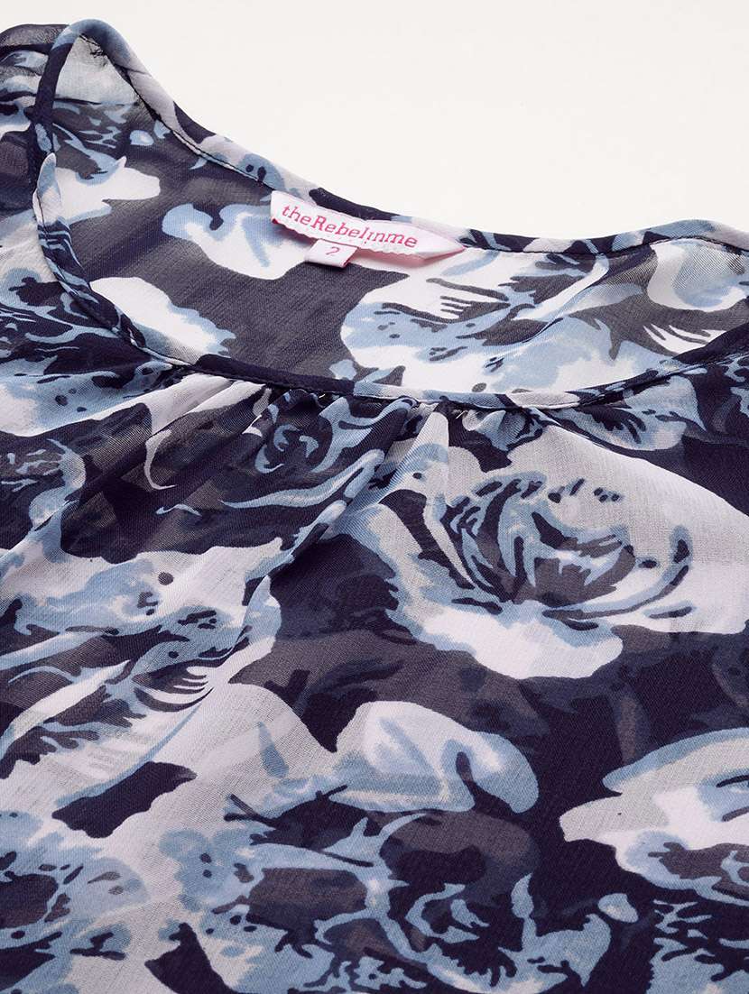 navy blue floral printed regular top - 21502787 -  Standard Image - 4