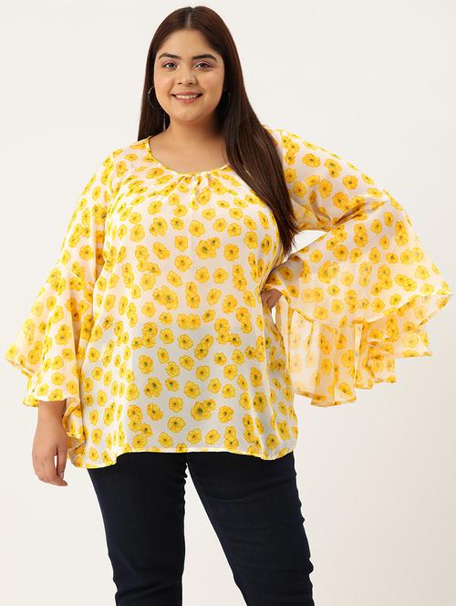 yellow floral printed regular top - 21502791 - Standard Image - 0