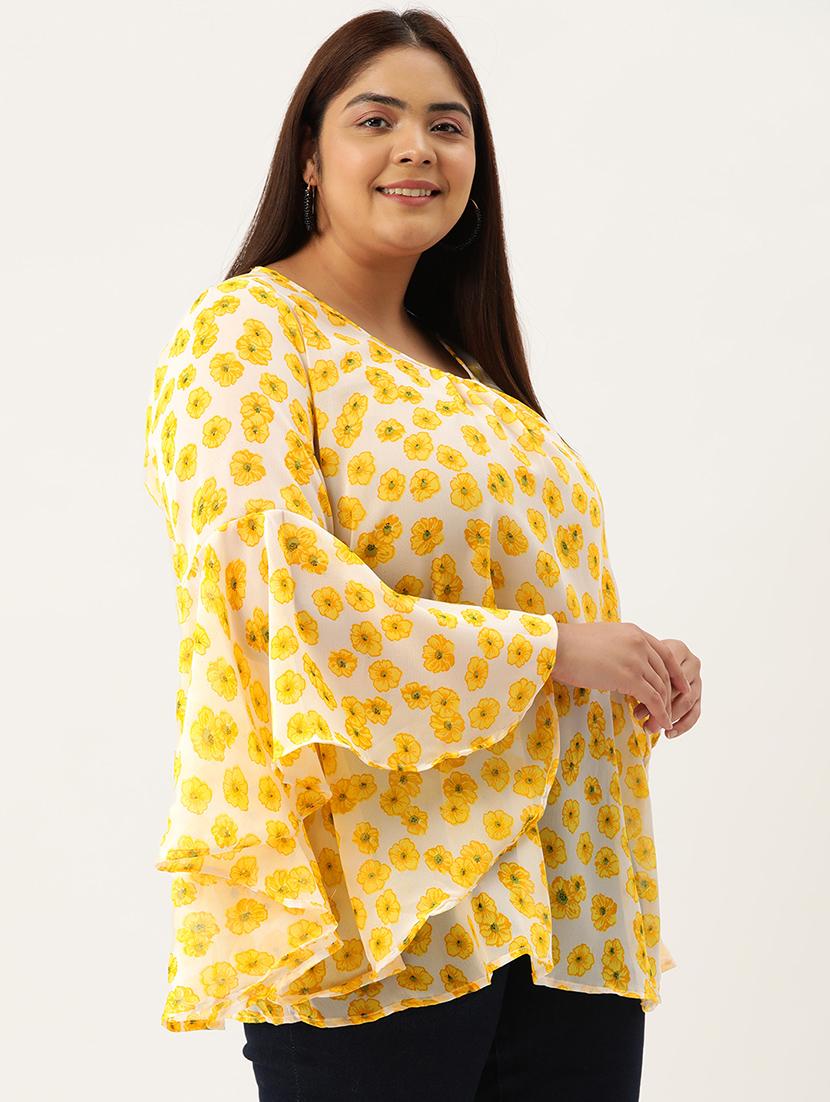 yellow floral printed regular top - 21502791 -  Standard Image - 1
