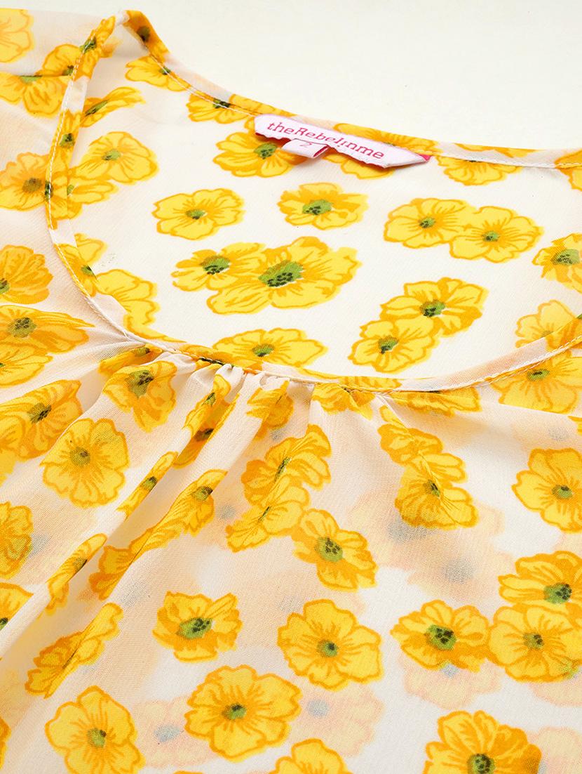 yellow floral printed regular top - 21502791 - Standard Image - 4