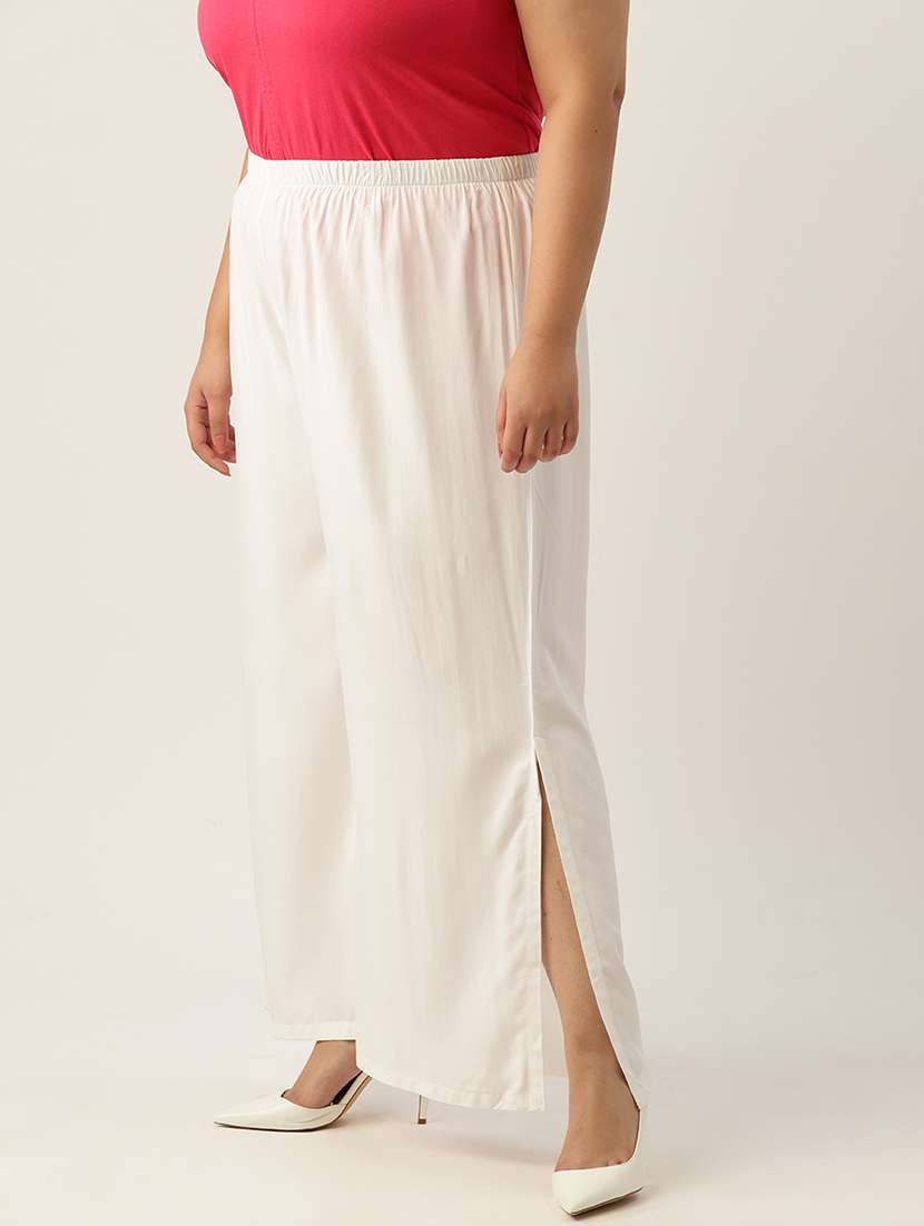 women high-rise solid wide leg trouser - 21502807 -  Standard Image - 1