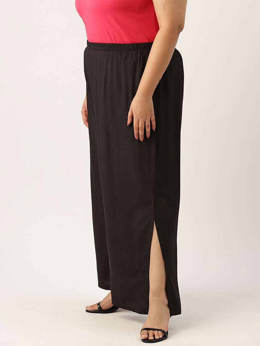 women high-rise solid wide leg trouser - 21502809 -  Standard Image - 1
