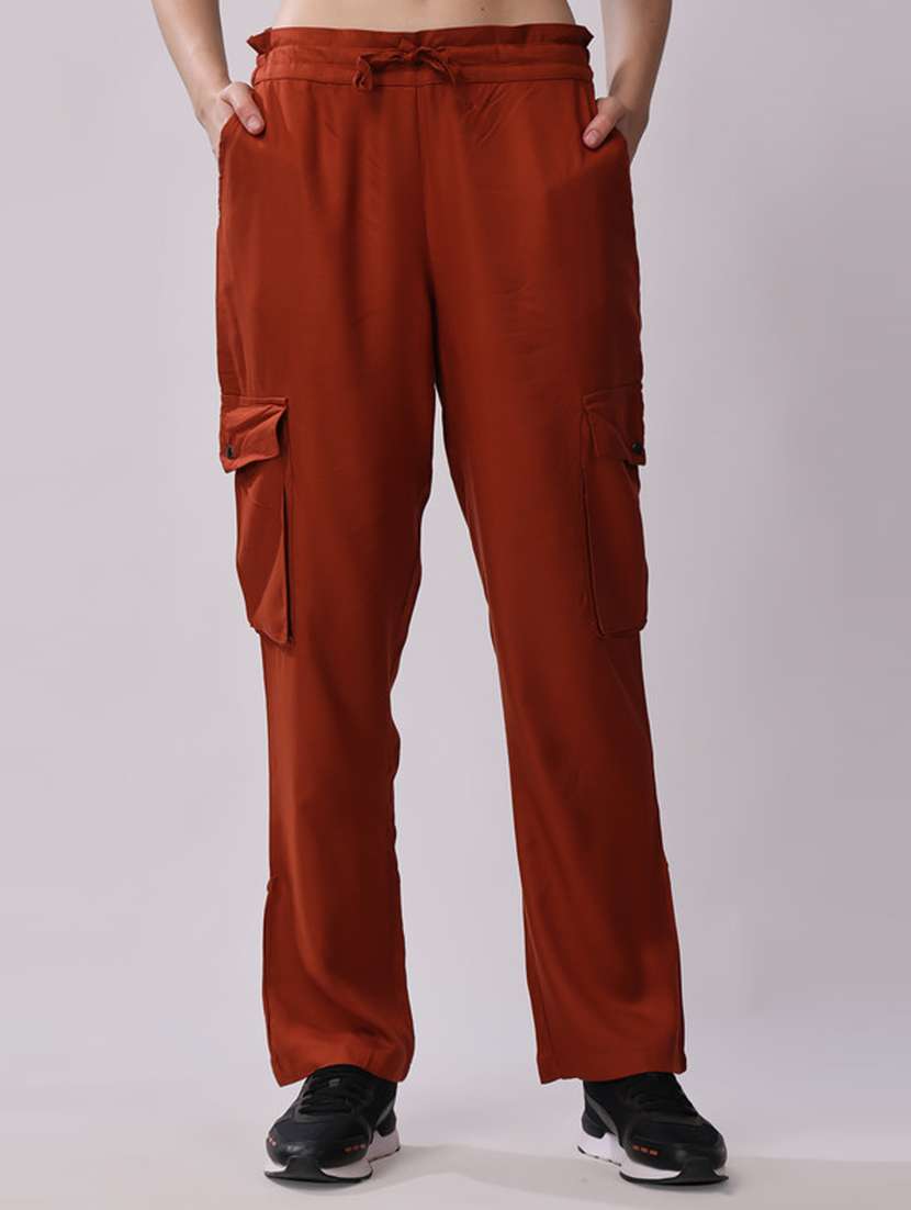 women brown viscose cargos