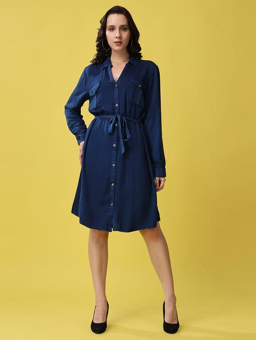 women solid collared long sleeves shirt dress - 21502996 - Standard Image - 0