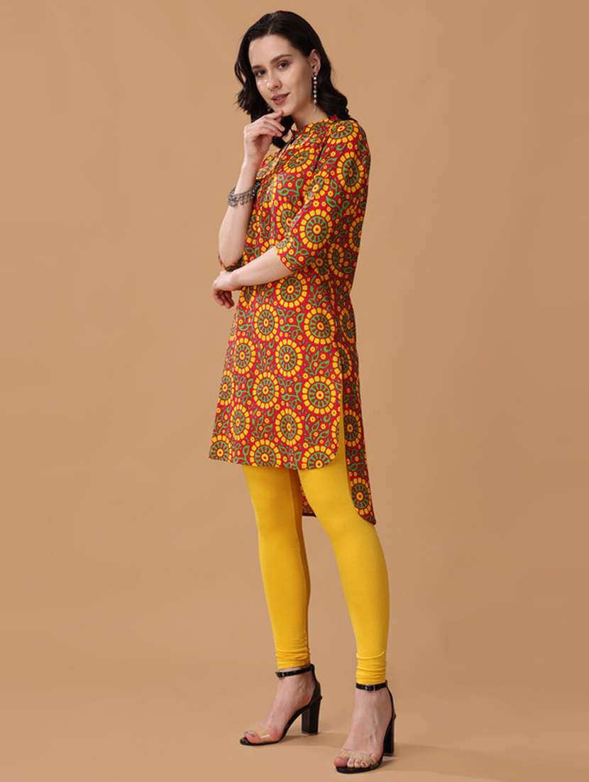 women red printed high-low kurta