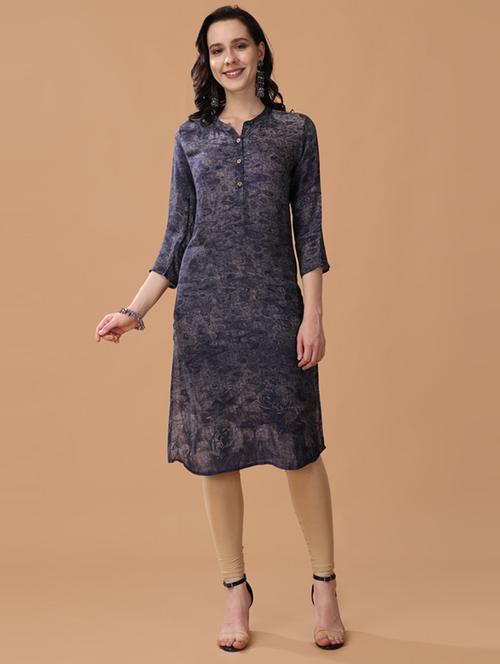 women blue printed a-line kurta - 21503020 - Standard Image - 0