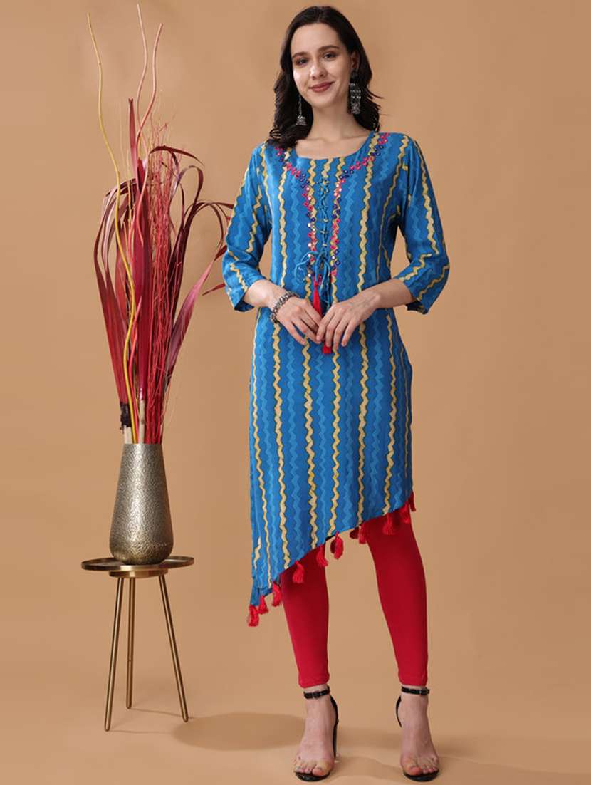 women round neck stripes asymmetric kurta