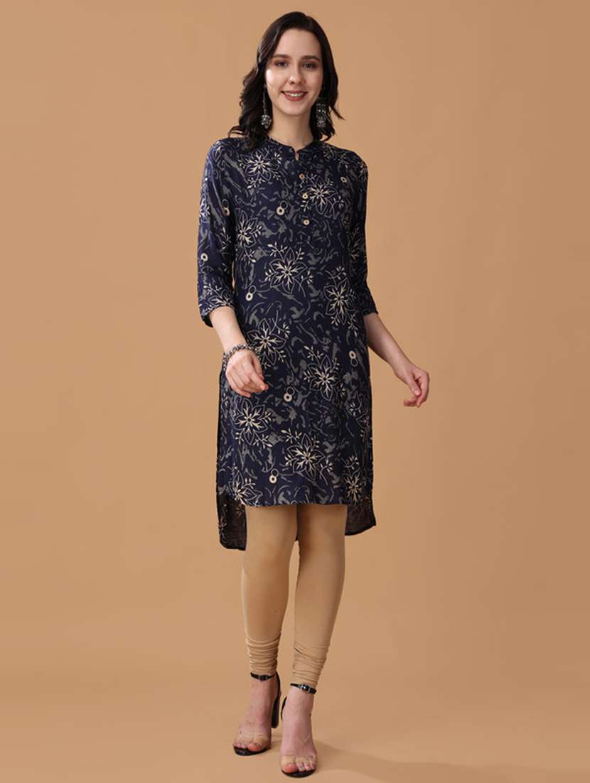 women blue printed high-low kurta