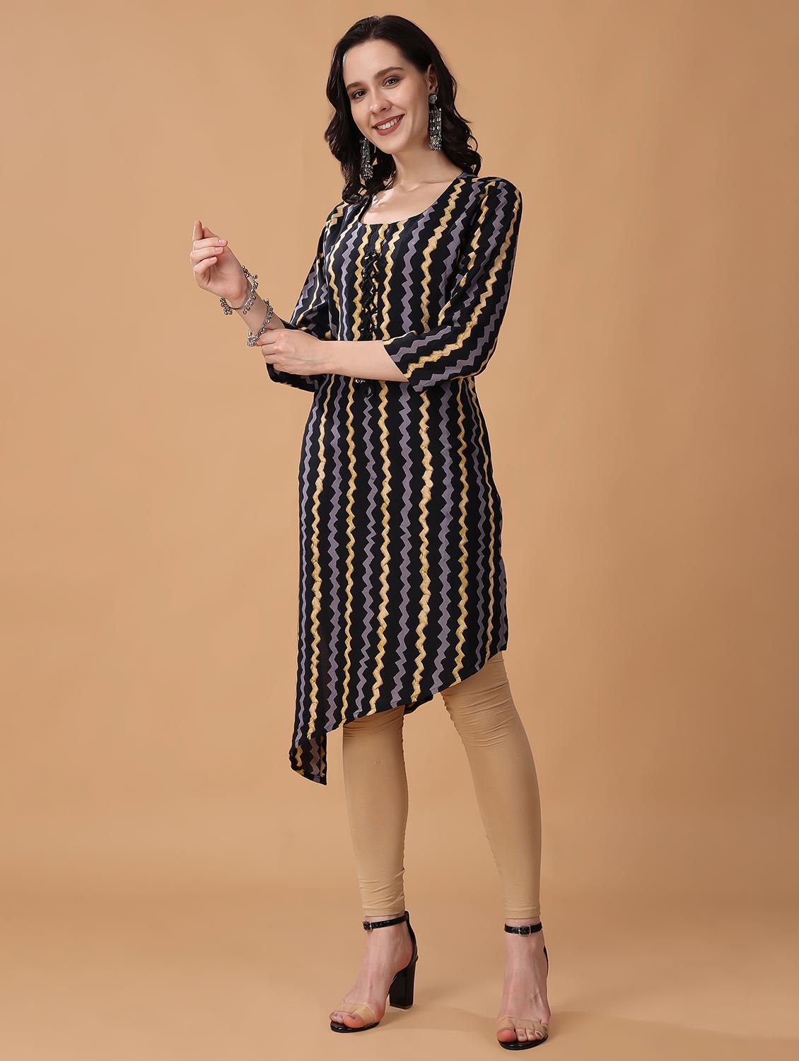 women black three quarter sleeve asymmetric kurta - 21503041 - Standard Image - 1