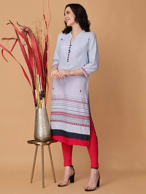 women three quarter sleeve straight kurta - 21503043 -  Standard Image - 0