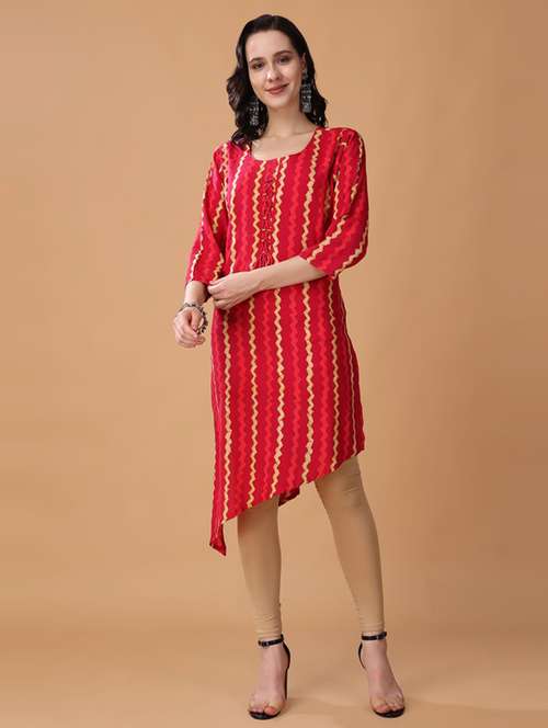 women red leheriya asymmetric kurta - 21503047 - Standard Image - 0