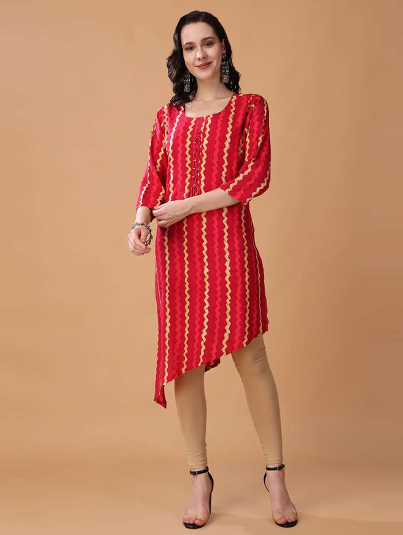 women red leheriya asymmetric kurta - 21503047 - Zoom Image - 0