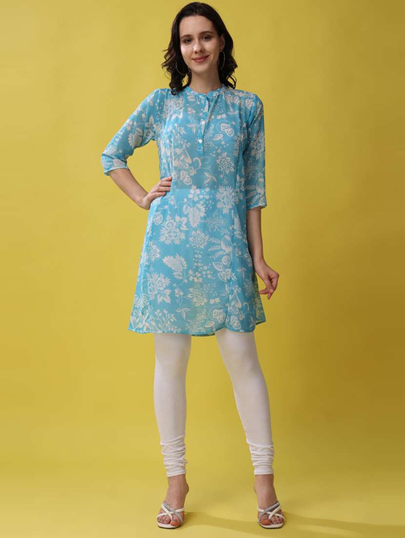 women light blue polyester regular tunic