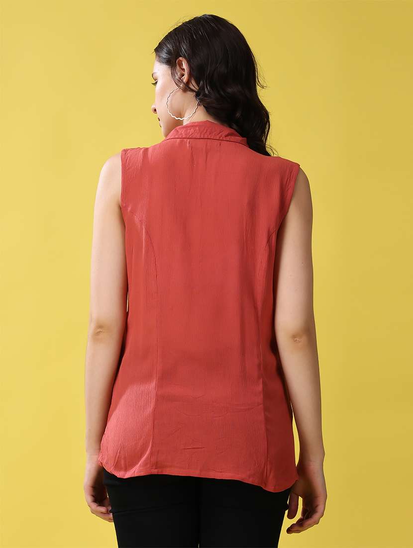 women rust solid sleeveless shirt top - 21503115 - Standard Image - 4