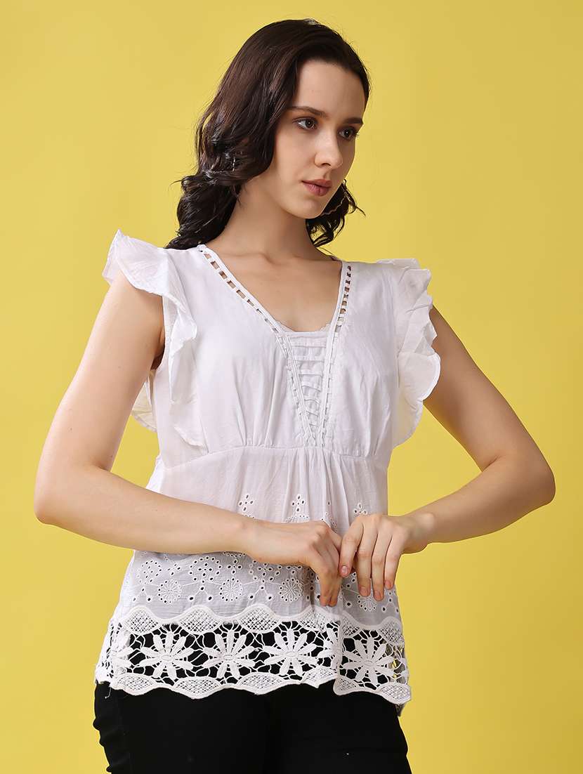 women white square neck schiffli detailed top - 21503120 - Standard Image - 1