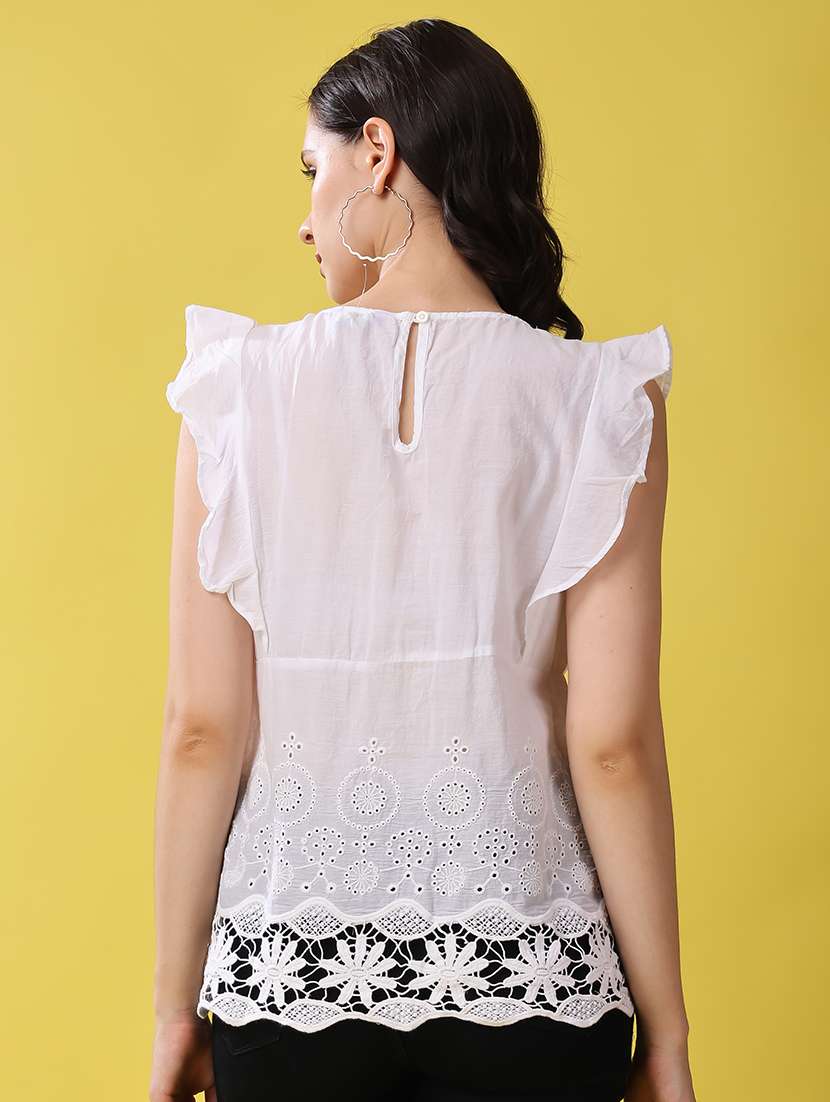 women white square neck schiffli detailed top - 21503120 - Standard Image - 4