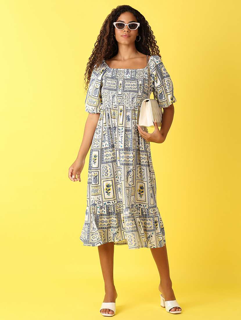 women off white printed tiered ethnic dress - 21503130 -  Standard Image - 1