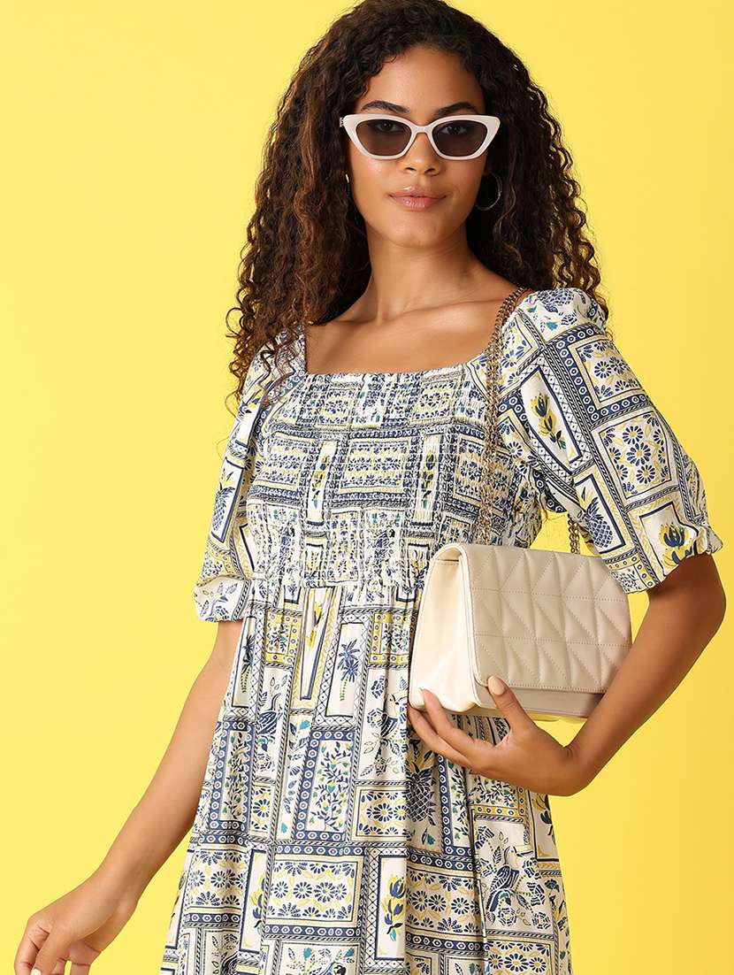 women off white printed tiered ethnic dress - 21503130 -  Standard Image - 4