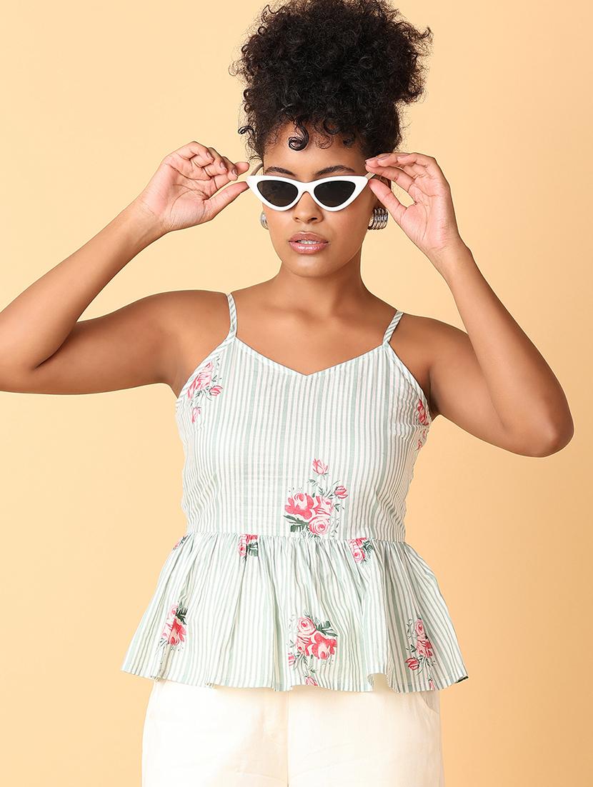 green printed peplum top - 21503132 -  Standard Image - 1