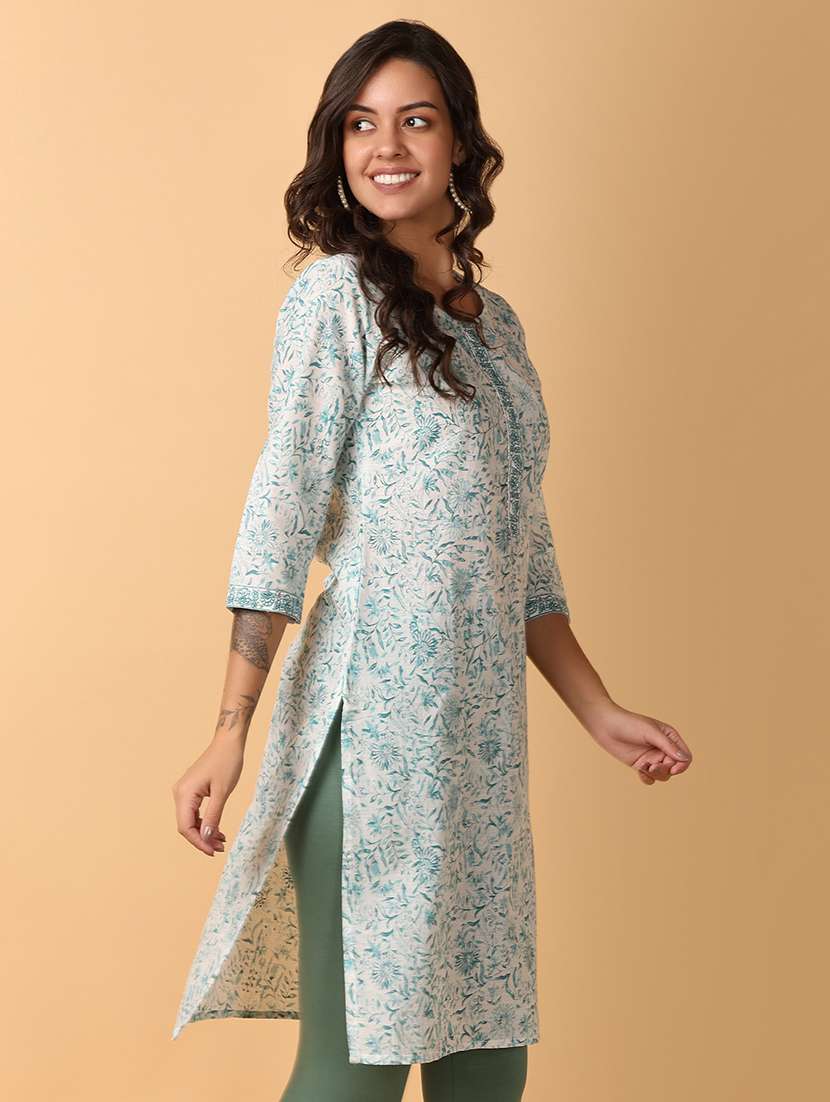 white printed a-line kurta - 21503136 - Standard Image - 1