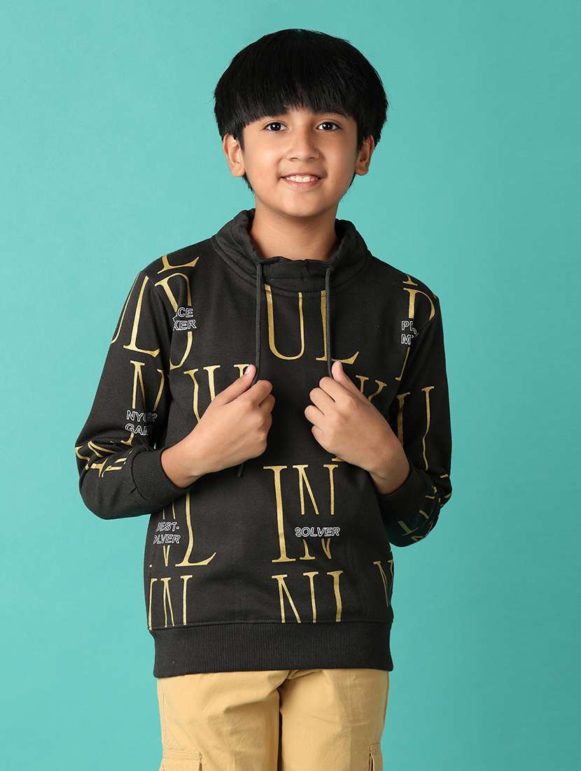 boys olive cotton front print sweatshirt