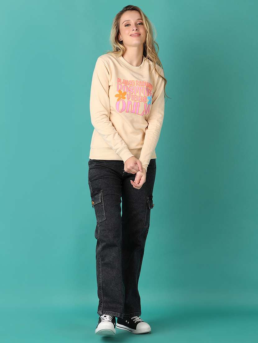 women beige front printed sweatshirt - 21503405 -  Standard Image - 4